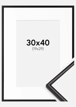 Ramme Scandi Matt Sort 30x40 cm - Passepartout Hvid 20x30 cm