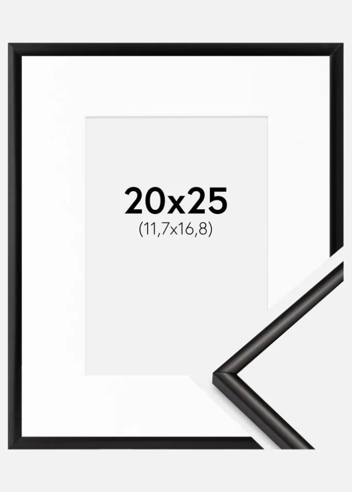 Ramme Scandi Matt Sort 20x25 cm - Passepartout Hvid 5x7 inches