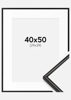 Ramme Scandi Matt Sort 40x50 cm - Passepartout Hvid 30x40 cm