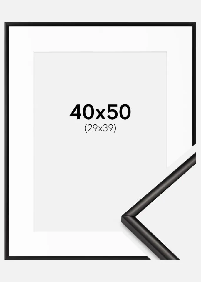 Ramme Scandi Matt Sort 40x50 cm - Passepartout Hvid 30x40 cm