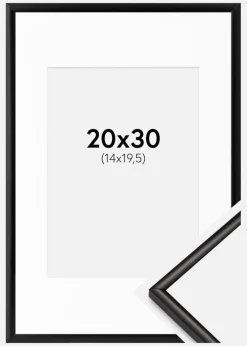 Ramme Scandi Matt Sort 20x30 cm - Passepartout Hvid 15x21 cm (A5)