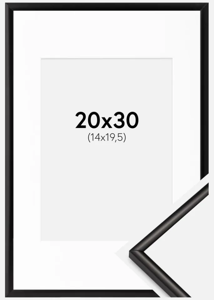 Ramme Scandi Matt Sort 20x30 cm - Passepartout Hvid 15x21 cm (A5)