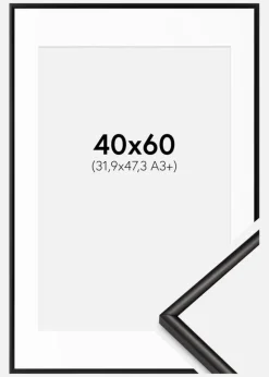 Ramme Scandi Matt Sort 40x60 cm - Passepartout Hvid 32,9x48,3 cm (A3+)