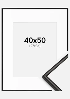 Ramme Scandi Matt Sort 40x50 cm - Passepartout Hvid 28x35 cm
