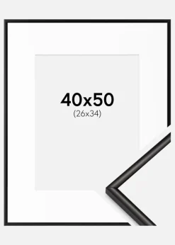 Ramme Scandi Matt Sort 40x50 cm - Passepartout Hvid 27x35 cm