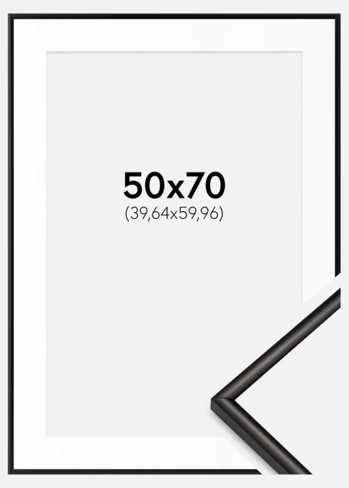 Ramme Scandi Matt Sort 50x70 cm - Passepartout Hvid 16x24 inches