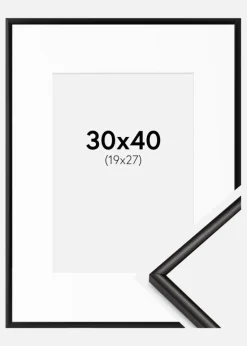 Ramme Scandi Matt Sort 30x40 cm - Passepartout Hvid 20x28 cm