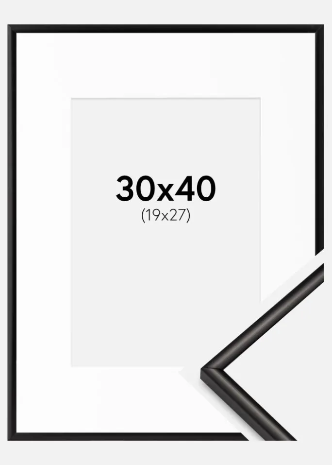 Ramme Scandi Matt Sort 30x40 cm - Passepartout Hvid 20x28 cm