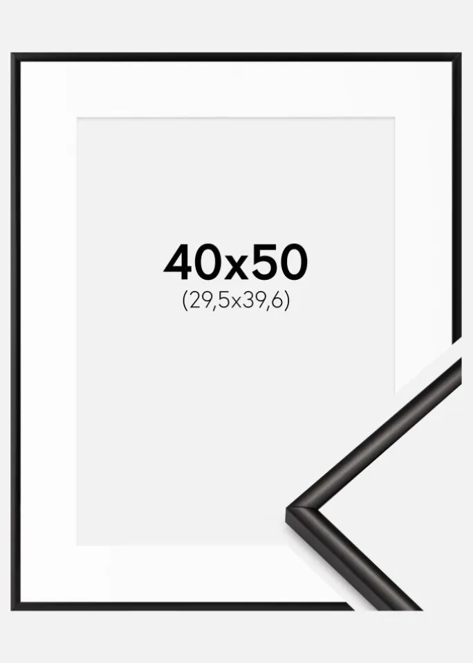 Ramme Scandi Matt Sort 40x50 cm - Passepartout Hvid 12x16 inches
