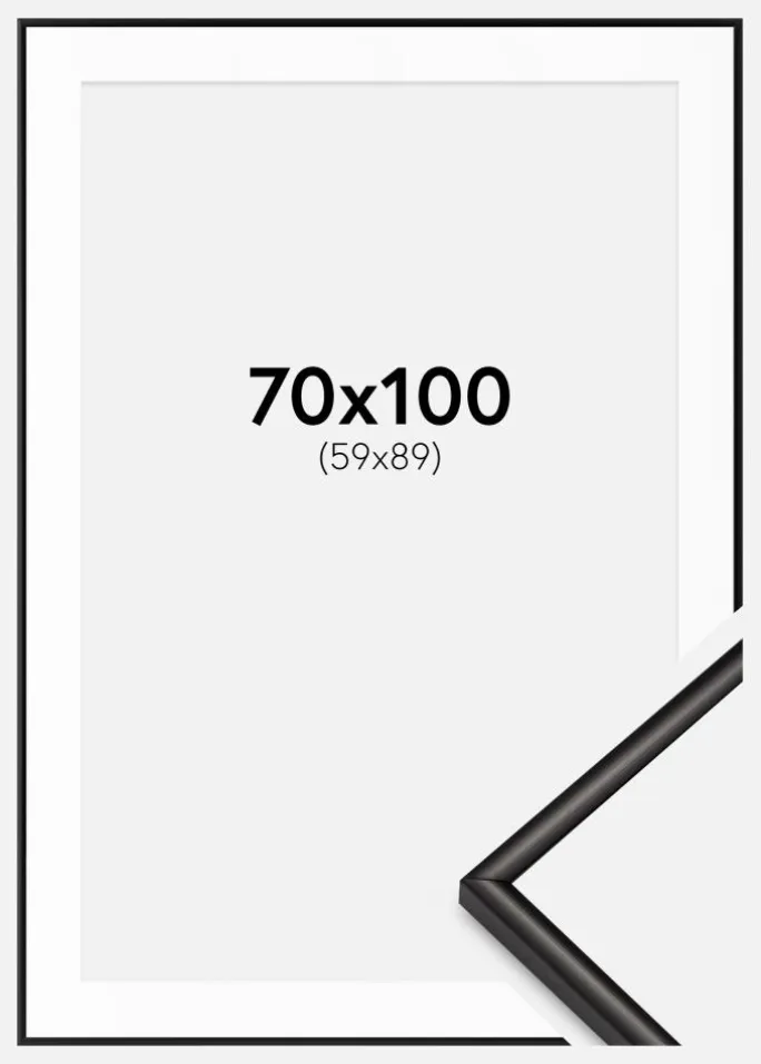 Ramme Scandi Matt Sort 70x100 cm - Passepartout Hvid 60x90 cm