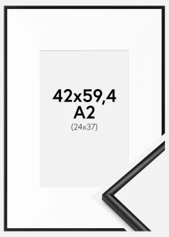 Ramme Scandi Matt Sort 42x59,4 cm (A2) - Passepartout Hvid 25x38 cm