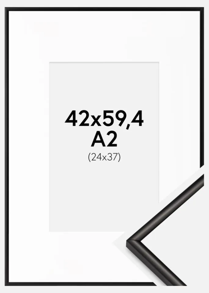 Ramme Scandi Matt Sort 42x59,4 cm (A2) - Passepartout Hvid 25x38 cm