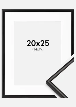 Ramme Scandi Matt Sort 20x25 cm - Passepartout Hvid 15x20 cm