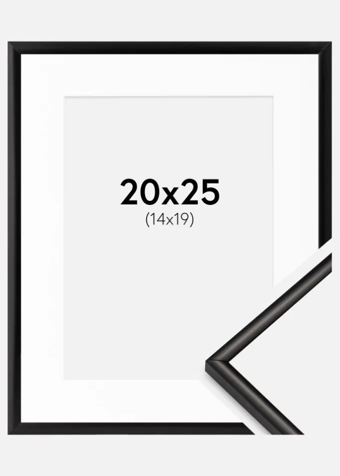 Ramme Scandi Matt Sort 20x25 cm - Passepartout Hvid 15x20 cm