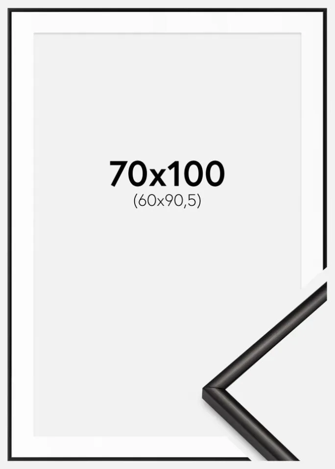 Ramme Scandi Matt Sort 70x100 cm - Passepartout Hvid 61x91,5 cm