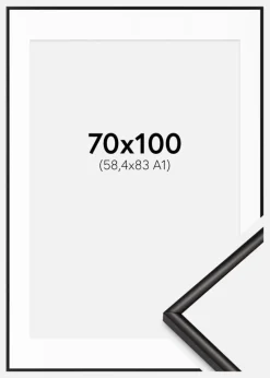 Ramme Scandi Matt Sort 70x100 cm - Passepartout Hvid 59,4x84 cm (A1)