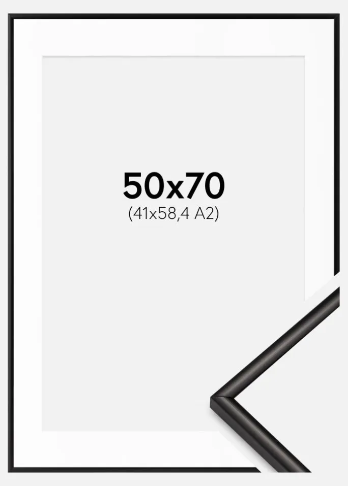 Ramme Scandi Matt Sort 50x70 cm - Passepartout Hvid 42x59,4 cm (A2)