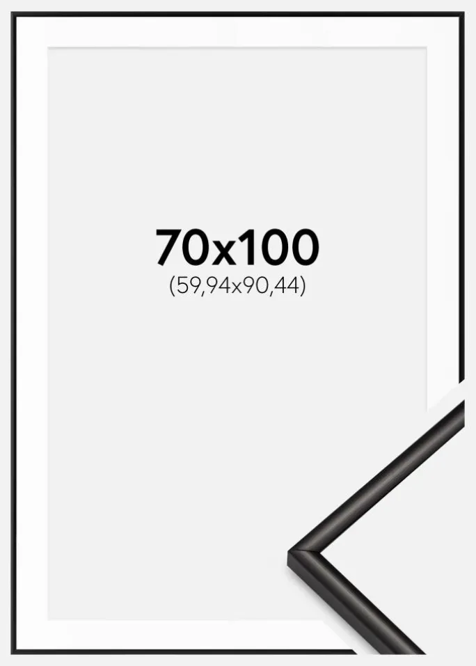 Ramme Scandi Matt Sort 70x100 cm - Passepartout Hvid 24x36 inches