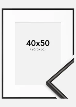 Ramme Scandi Matt Sort 40x50 cm - Passepartout Hvid 27,5x37 cm