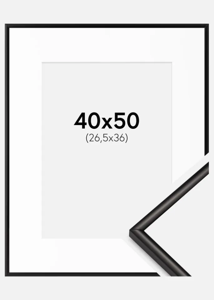 Ramme Scandi Matt Sort 40x50 cm - Passepartout Hvid 27,5x37 cm