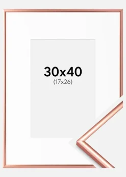 Ramme Scandi Rosaguld 30x40 cm - Passepartout Hvid 18x27 cm