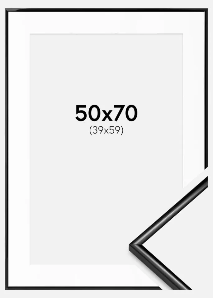Ramme Scandi Sort 50x70 cm - Passepartout Hvid 40x60 cm