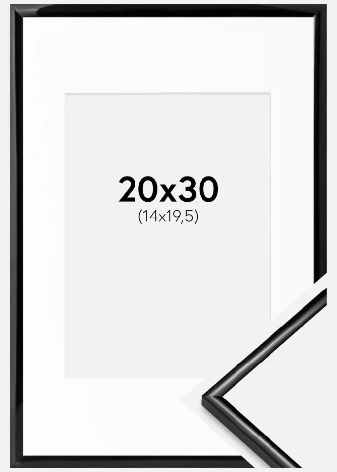 Ramme Scandi Sort 20x30 cm - Passepartout Hvid 15x21 cm (A5)