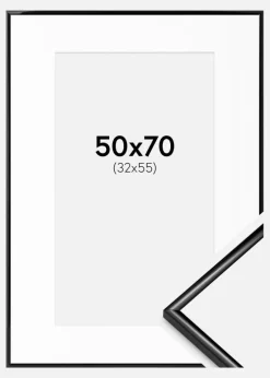 Ramme Scandi Sort 50x70 cm - Passepartout Hvid 33x56 cm