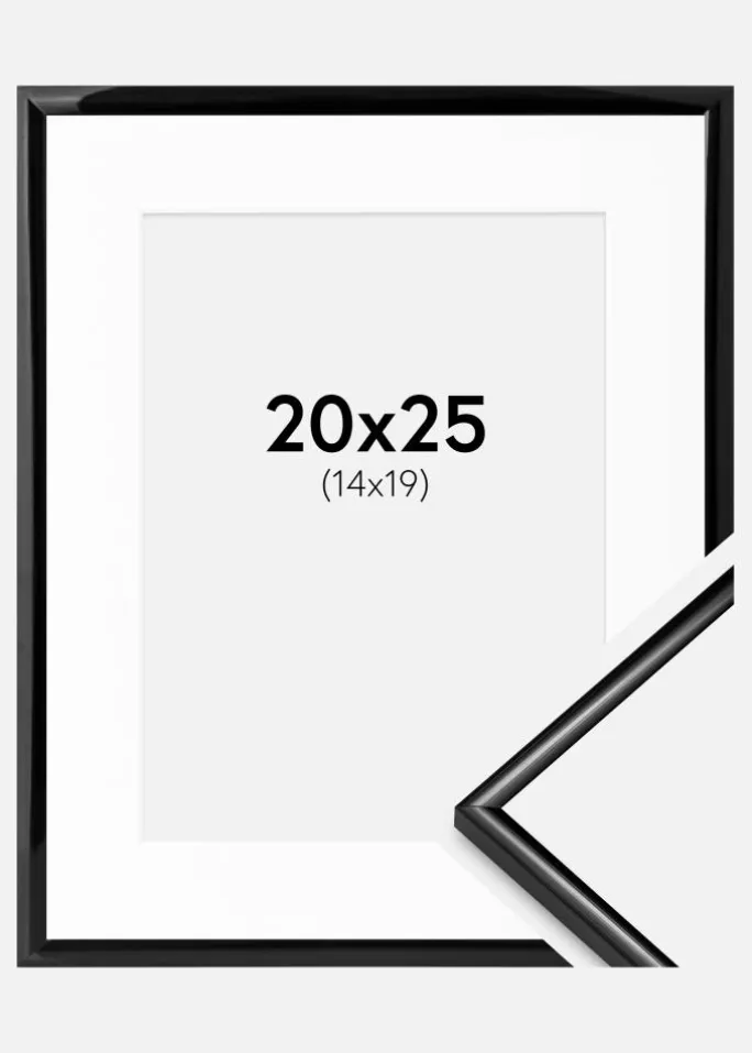 Ramme Scandi Sort 20x25 cm - Passepartout Hvid 15x20 cm