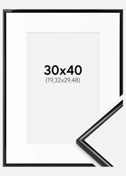 Ramme Scandi Sort 30x40 cm - Passepartout Hvid 8x12 inches