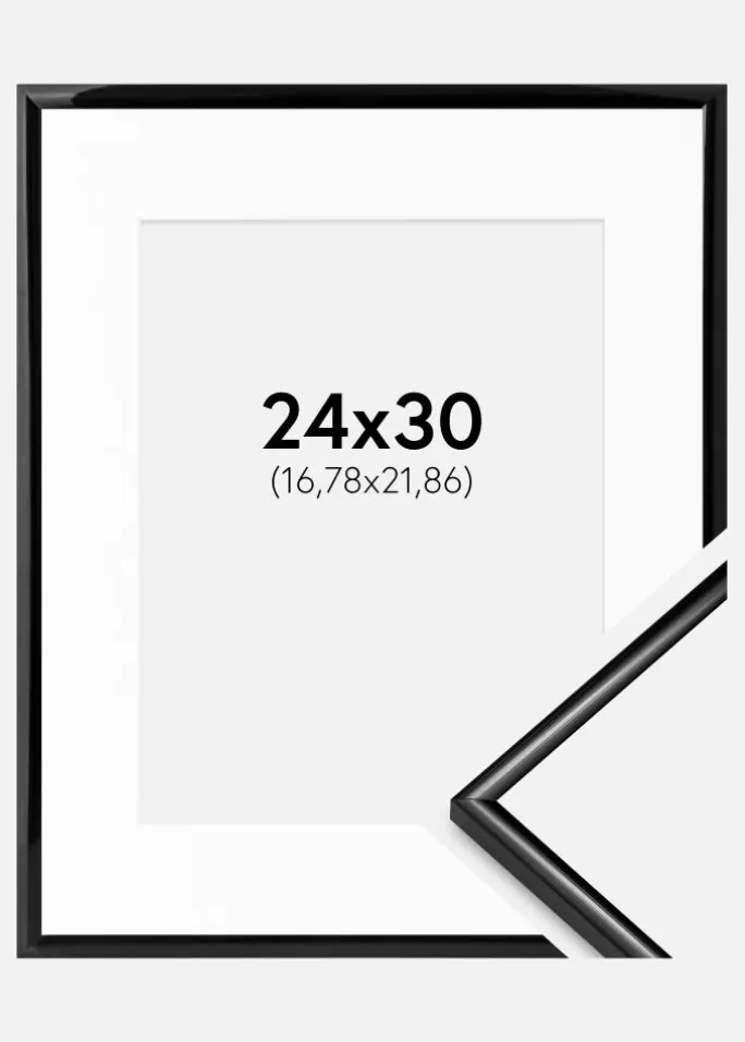 Ramme Scandi Sort 24x30 cm - Passepartout Hvid 7x9 inches