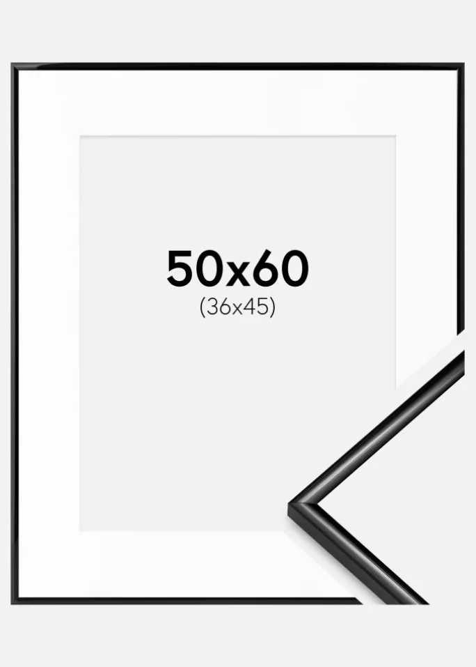 Ramme Scandi Sort 50x60 cm - Passepartout Hvid 37x46 cm