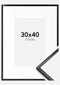 Ramme Scandi Sort 30x40 cm - Passepartout Hvid 18x27 cm