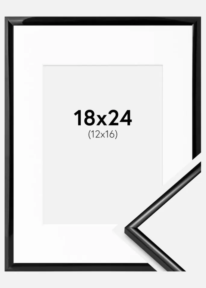 Ramme Scandi Sort 18x24 cm - Passepartout Hvid 13x17 cm