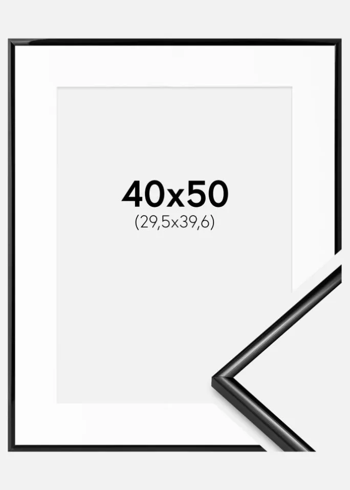 Ramme Scandi Sort 40x50 cm - Passepartout Hvid 12x16 inches