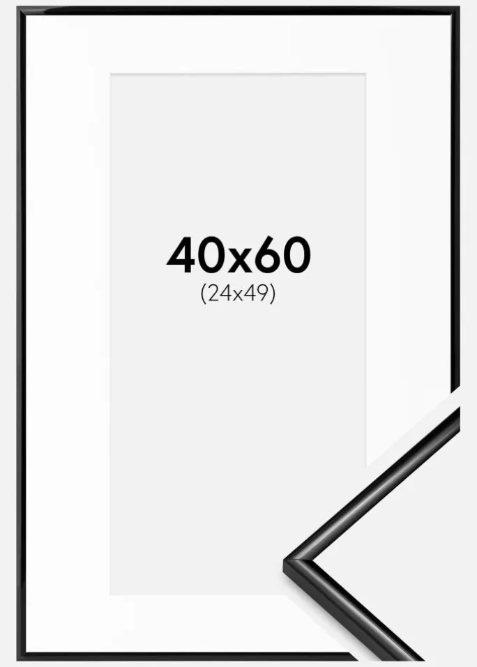 Ramme Scandi Sort 40x60 cm - Passepartout Hvid 25x50 cm