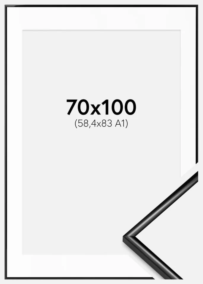 Ramme Scandi Sort 70x100 cm - Passepartout Hvid 59,4x84 cm (A1)