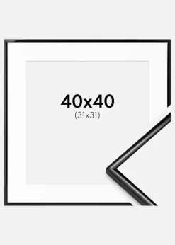 Ramme Scandi Sort 40x40 cm - Passepartout Hvid 32x32 cm
