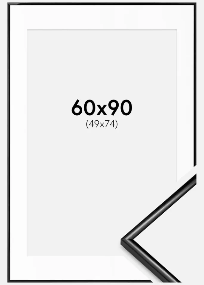 Ramme Scandi Sort 60x90 cm - Passepartout Hvid 50x75 cm