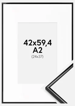 Ramme Scandi Sort 42x59,4 cm (A2) - Passepartout Hvid 25x38 cm