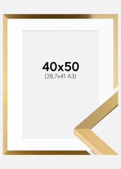Ramme Selection Guld 40x50 cm - Passepartout Hvid 29,7x42 cm (A3)
