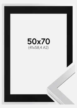 Ramme Selection Sølv 50x70 cm - Passepartout Sort 42x59,4 cm (A2)