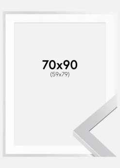 Ramme Selection Sølv 70x90 cm - Passepartout Hvid 60x80 cm