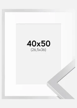 Ramme Selection Sølv 40x50 cm - Passepartout Hvid 27,5x37 cm