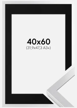 Ramme Selection Sølv 40x60 cm - Passepartout Sort 32,9x48,3 cm (A3+)