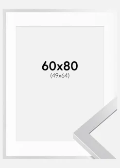 Ramme Selection Sølv 60x80 cm - Passepartout Hvid 50x65 cm