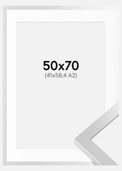 Ramme Selection Sølv 50x70 cm - Passepartout Hvid 42x59,4 cm (A2)
