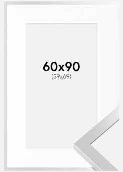 Ramme Selection Sølv 60x90 cm - Passepartout Hvid 40x70 cm