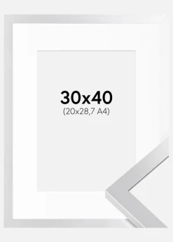 Ramme Selection Sølv 30x40 cm - Passepartout Hvid 21x29,7 cm (A4)