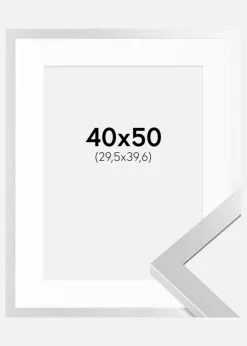 Ramme Selection Sølv 40x50 cm - Passepartout Hvid 12x16 inches